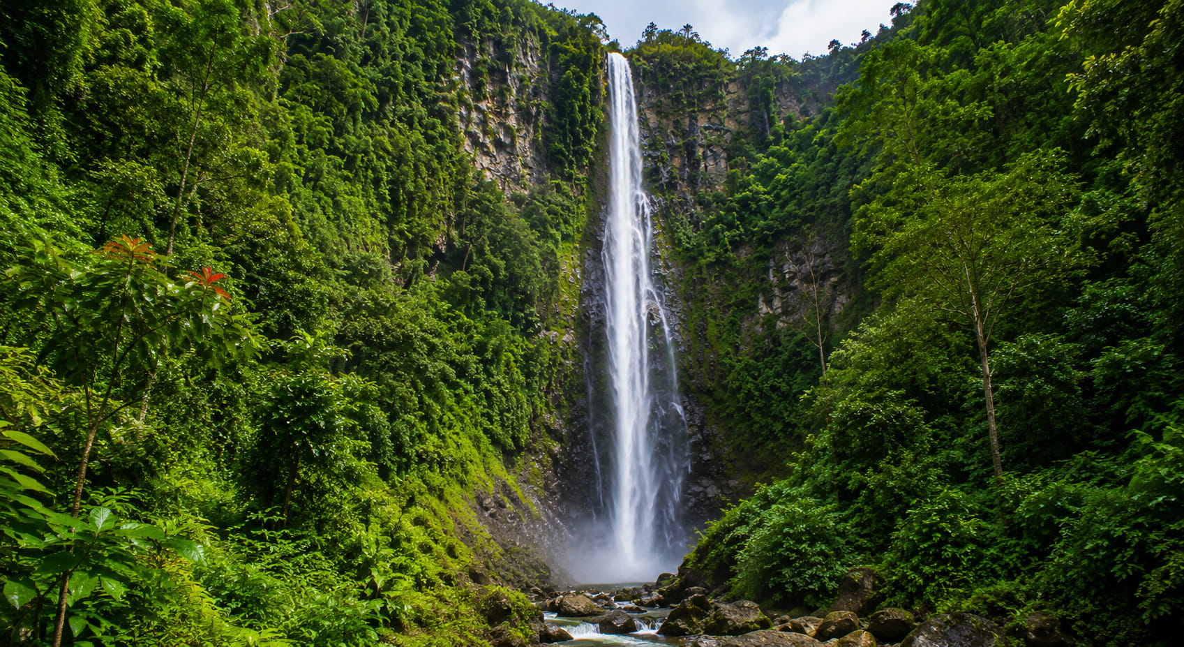 Salto La Jalda, the most impressive waterfall in the Caribbean. Salto La Jalda waterfall surrounded by tropical rainforest near Miches.