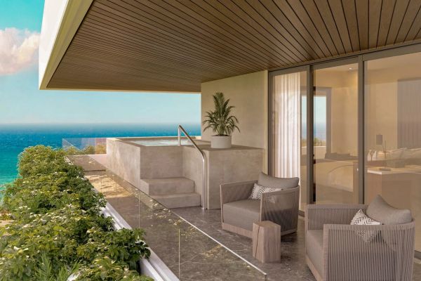 Terraza con vista al mar de la Preferred Club Presidential Suite en Secrets Playa Esmeralda Resort & Spa